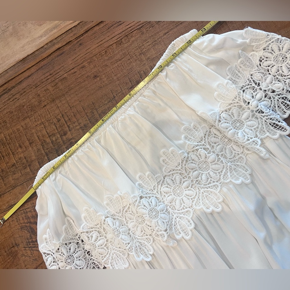 SOLITAIRE SWIM White Lace Trim Cover-Up Dress | Strapless Hi-Low | Size M - Picture 7 of 9